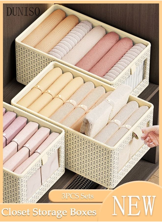 DUNISO - 3 Pieces Foldable Closet Storage Organizer Washable Closet Storage Box with Carrying Handles Cube Storage Bin for Clothes Wardrobe Home Bedroom Office - Image 1