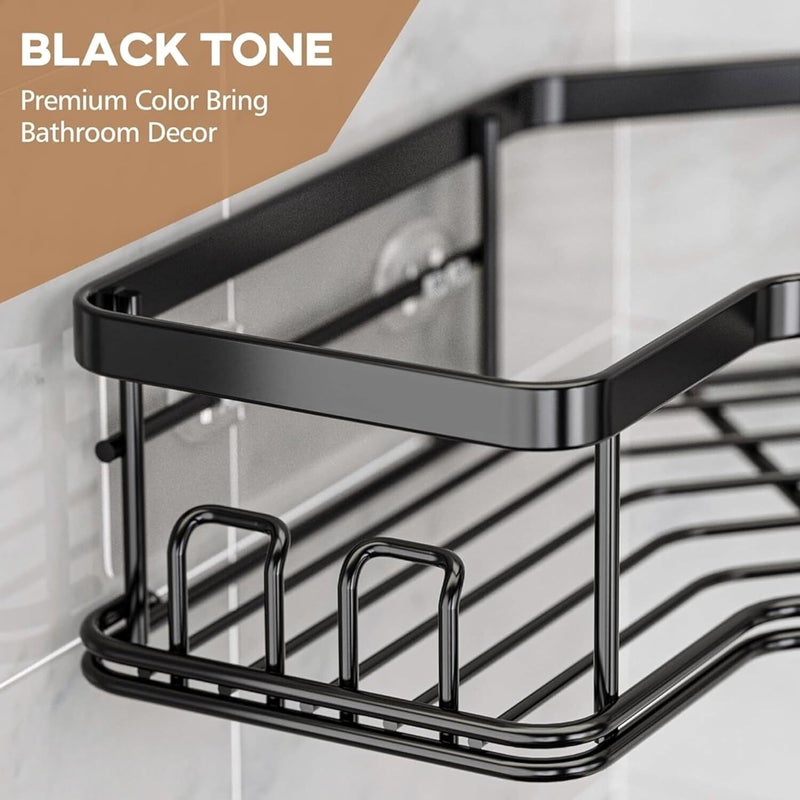 Boniry Metal Corner Shelf for Bathroom|Without Drill Self Adhesive Bathroom Shelf|Compact Design Bathroom Corner Shelf with Easy Installation| for Bathroom Accessories (X-Large 2 Pcs Corner),Black - Image 3