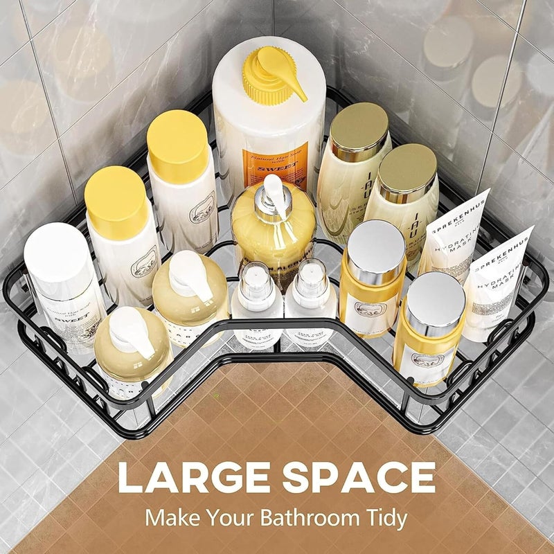 Boniry Metal Corner Shelf for Bathroom|Without Drill Self Adhesive Bathroom Shelf|Compact Design Bathroom Corner Shelf with Easy Installation| for Bathroom Accessories (X-Large 2 Pcs Corner),Black - Image 4