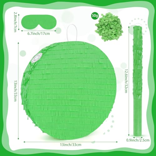 Abilat Green Round Pinata with Stick Blindfold and Confetti DIY Blank Pinata for Boys Kids Birthday Party Supplies Carnivals Halloween Christmas Decorations - Image 5
