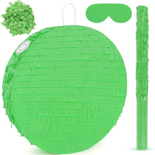Abilat Green Round Pinata with Stick Blindfold and Confetti DIY Blank Pinata for Boys Kids Birthday Party Supplies Carnivals Halloween Christmas Decorations - Image 1