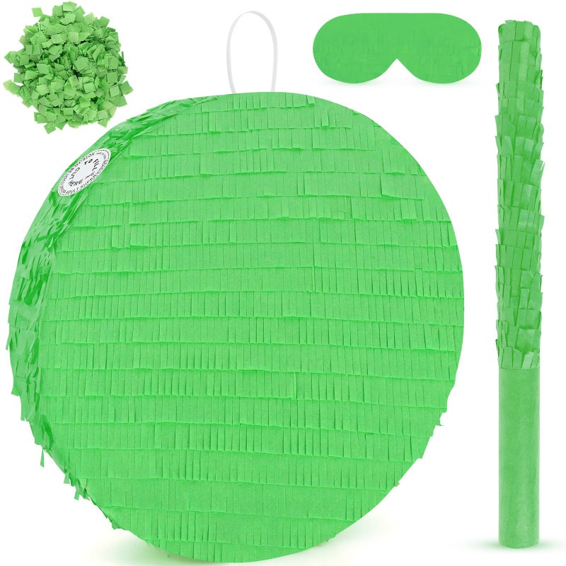 Abilat Green Round Pinata with Stick Blindfold and Confetti DIY Blank Pinata for Boys Kids Birthday Party Supplies Carnivals Halloween Christmas Decorations - Image 3