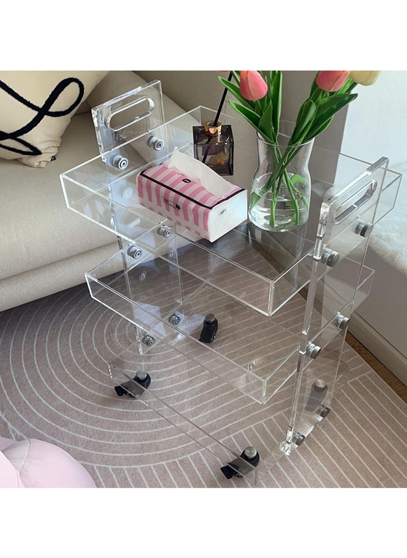 Generic Acrylic Side Table, Sturdy End Table, Nightstand, 3-tier Serving Tray, Home Bedroom Bar Decor Display Storage Serving Carts, Utility Coffee Tables with Rolling  - Image 3