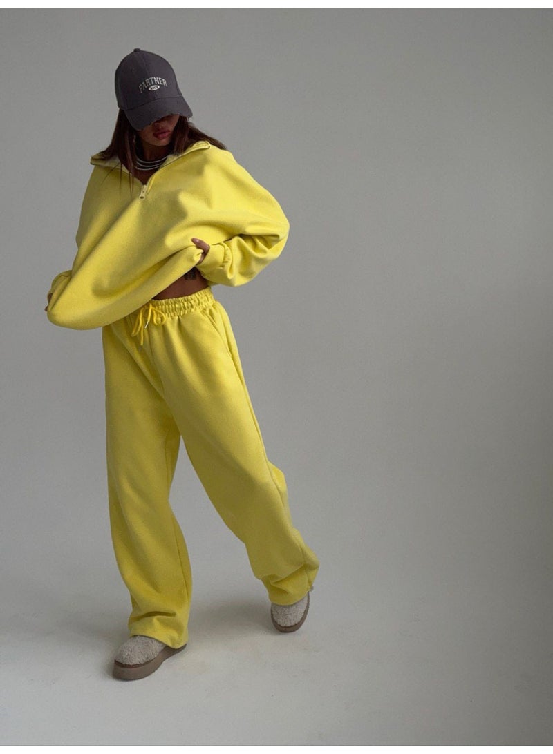 NIBEMINENT 2-piece Sets Women Half Zipper Stand Collar Hoodie Casual Sweatpants Fashion Street Style Loose Lady Suit - Image 1