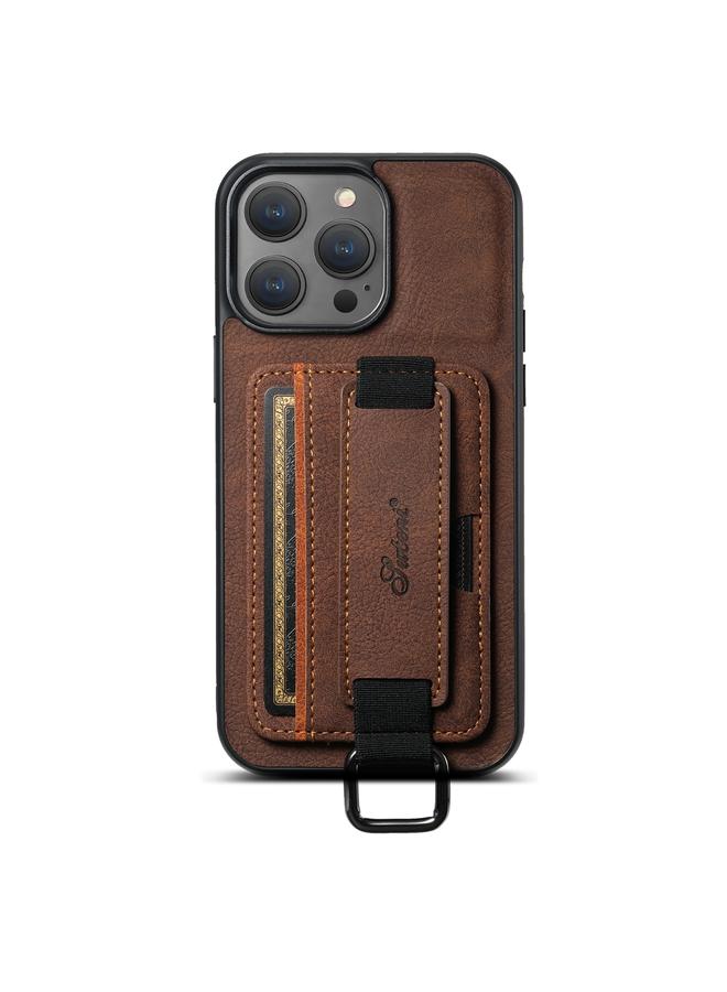 Suteni Case For iPhone 11 H13 Litchi Leather Wrist Strap Wallet Back Phone Case - Image 1