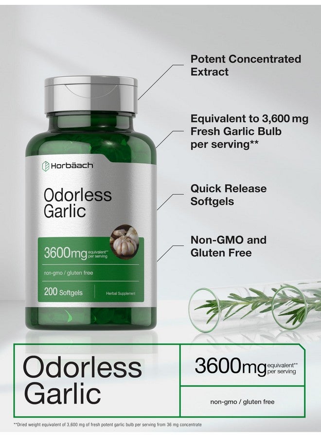 Horbäach Odorless Garlic Softgels 3600 mg | 200 Count | Ultra Potent Garlic Extract | Non-GMO & Gluten Free Supplement - Image 4