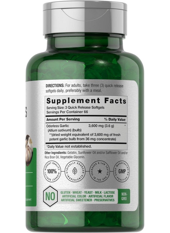 Horbäach Odorless Garlic Softgels 3600 mg | 200 Count | Ultra Potent Garlic Extract | Non-GMO & Gluten Free Supplement - Image 2