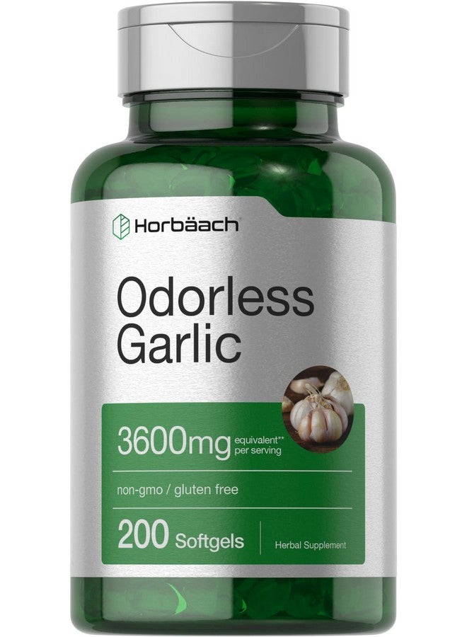 Horbäach Odorless Garlic Softgels 3600 mg | 200 Count | Ultra Potent Garlic Extract | Non-GMO & Gluten Free Supplement - Image 1