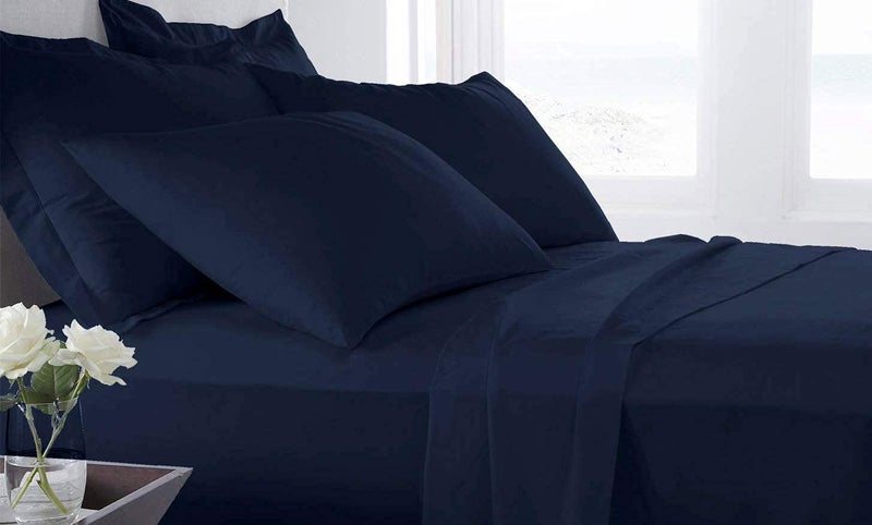 DECOREZA Glace Cotton Plain Solid & Plain Bedsheet for Double Bed with Two Pillow Covers for Hotels |Home |Hospital |Guest House (Navy Blue, Double Bed Solid) - Image 2