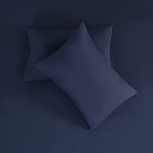 DECOREZA Glace Cotton Plain Solid & Plain Bedsheet for Double Bed with Two Pillow Covers for Hotels |Home |Hospital |Guest House (Navy Blue, Double Bed Solid) - Image 4