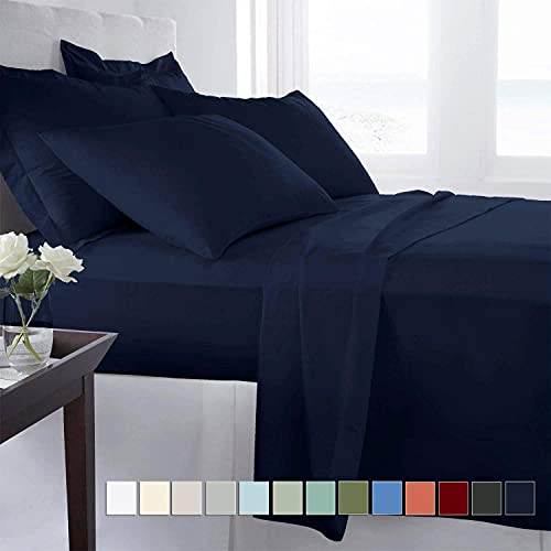 DECOREZA Glace Cotton Plain Solid & Plain Bedsheet for Double Bed with Two Pillow Covers for Hotels |Home |Hospital |Guest House (Navy Blue, Double Bed Solid) - Image 1