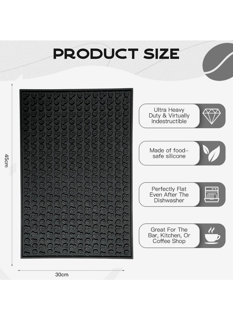 High-quality non-slip silicone base (bar mat) with an attractive coffee bean design – for coffee preparation and surface protection – Size: 30×45 cm