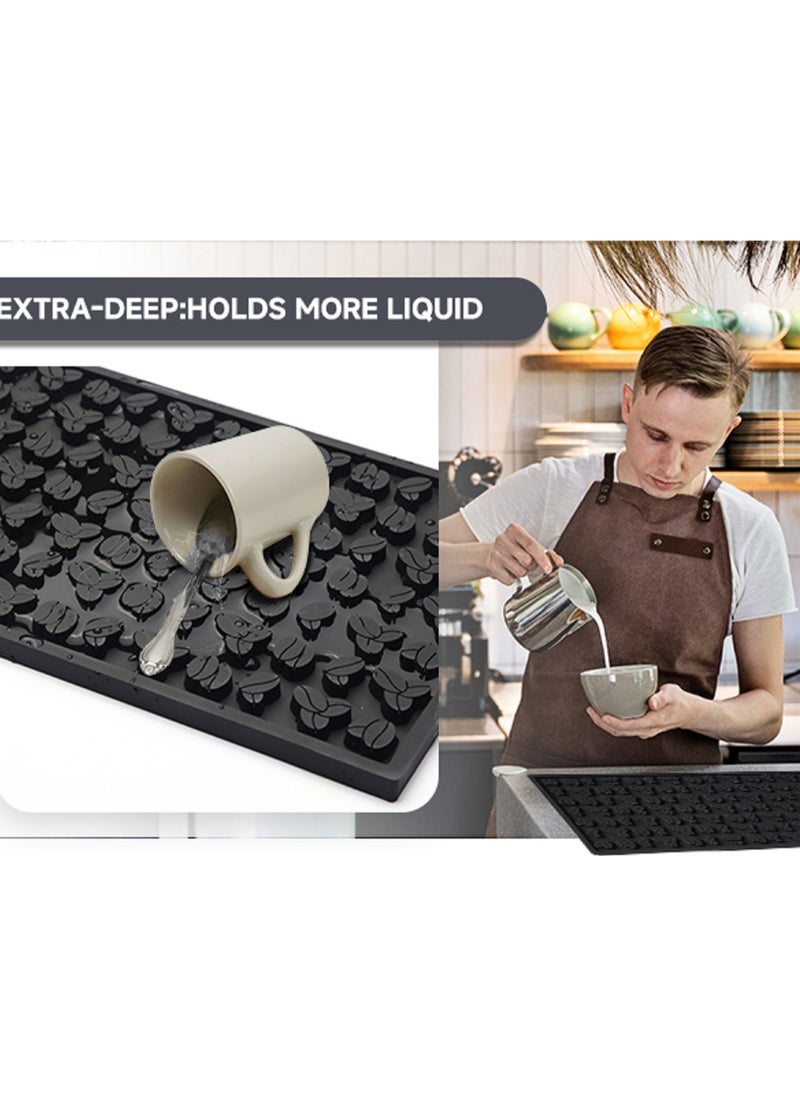 High-quality non-slip silicone base (bar mat) with an attractive coffee bean design – for coffee preparation and surface protection – Size: 30×45 cm