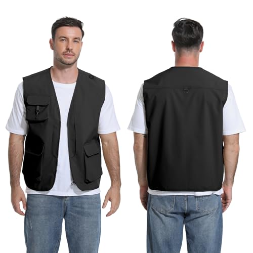 HYCOPROT Men’s Outdoor Fishing Vest, Traveling Casual Sleeveless Vests for Men Lightweight Waterproof Work Utility Cargo Jacket Winter Outwear Tops with 5 Pockets for Hunting Hiking Golf Climbing - Image 4