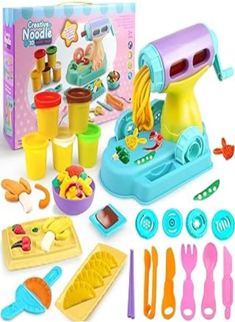 Dear Deer Play Dough Kitchen Creations Noodle Maker Play Dough Set Handmade DIY Creative Noodle Machine Toy Kit with Dough and Molds for Kids 23 Pieces