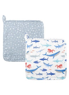 Stephen Joseph Stephen Joseph, Baby and Toddler Washcloths, Muslin Washcloth, 10"x10" inches - Shark Set of 2, One Size 
