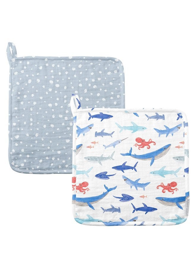 ستيفن جوزيف مناديل الوجه للأطفال والرضع من ستيفن جوزيف، مناديل الوجه من الشاش، مقاس 25.4 سم × 25.4 سم - مجموعة من قطعتين بطبعة سمكة قرش، مقاس واحد