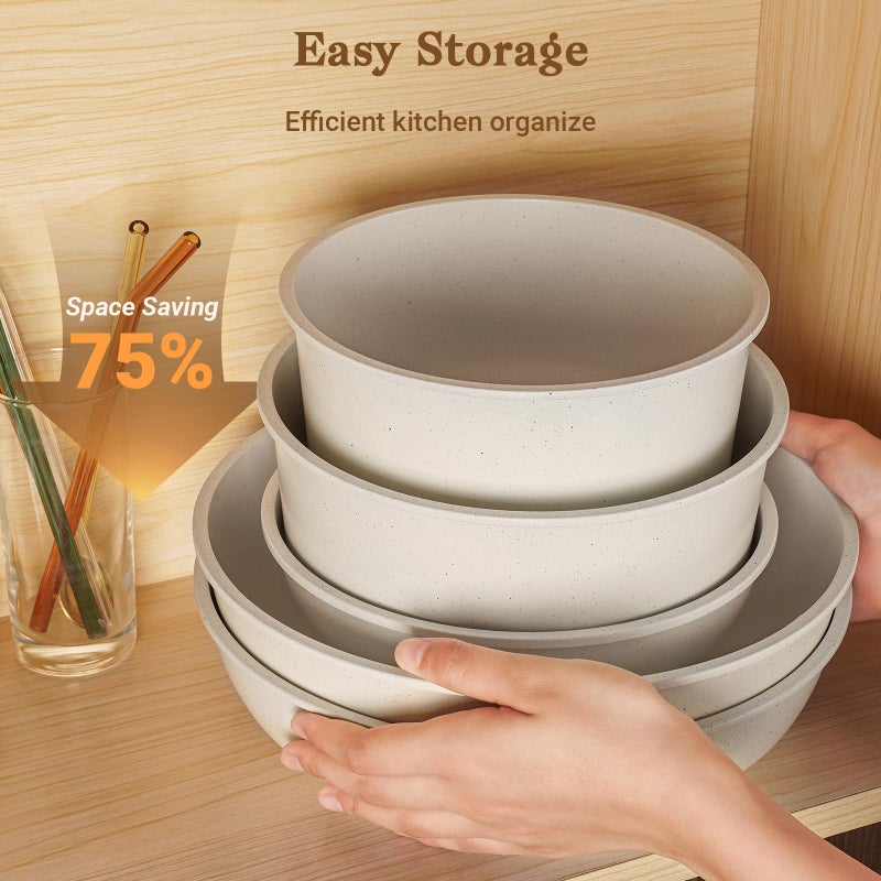 SODAY 15Pcs Pots and Pans Set Non Stick, Cookware Sets with Detachable Handle, Nonstick RV Kitchen Cooking Tools Removable Handles, Oven Safe, Induction Fast, Stackable Induction Cookware, White - Image 5