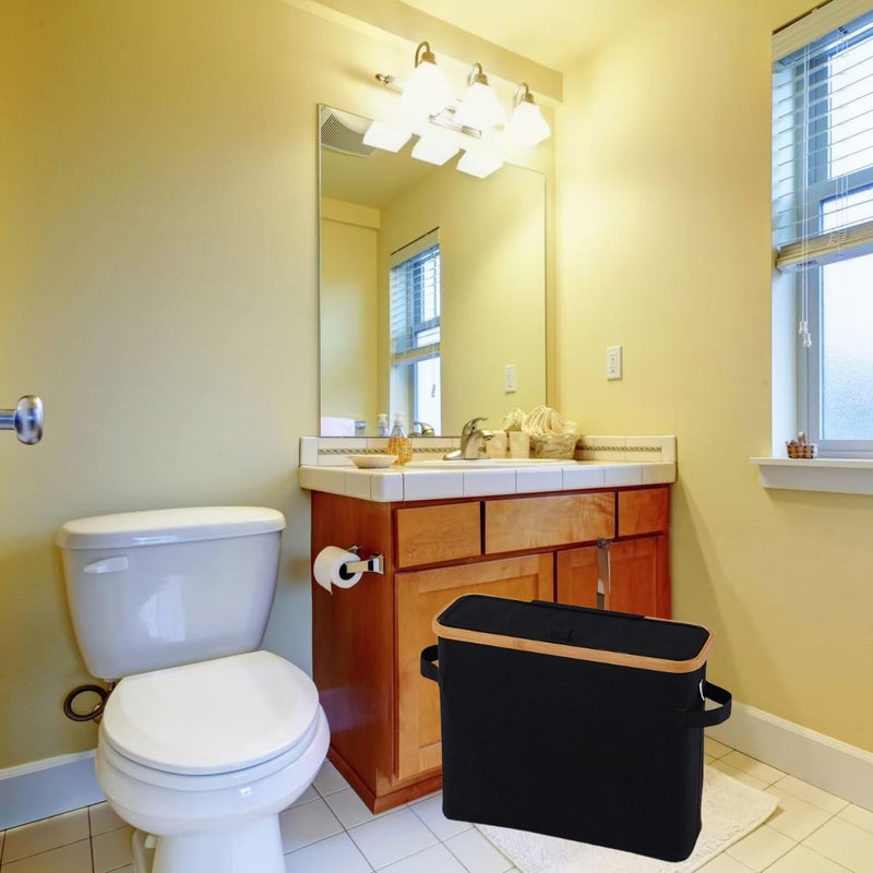 FuBegi Toilet Paper Storage Basket with Lid for Mega Rolls, Large Bamboo Toilet Paper Organizer Storage Holder Stand for Bathroom, Enclosed Toilet Paper Tissue Storage Bin Box Container Free Standing, Black - Image 4