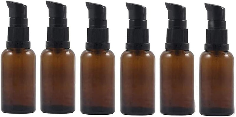 3PCS Empty Amber Glass Pump Press Bottles Travel Size Liquid Containers Cosmetic Dispenser for Toiletries Cream Lotion Foundation (30ml/1oz)