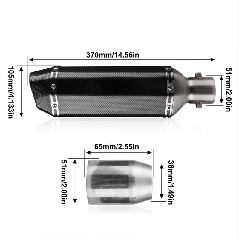 1.5-2in Inlet Motorcycle Exhaust Muffler Pipes Slip on Silencer Carbon Fiber Style Tail Tube High Temperature for Motorcycle ATV Dirt Bike Colourful Slant Tail + Personalised Stickers - Image 5