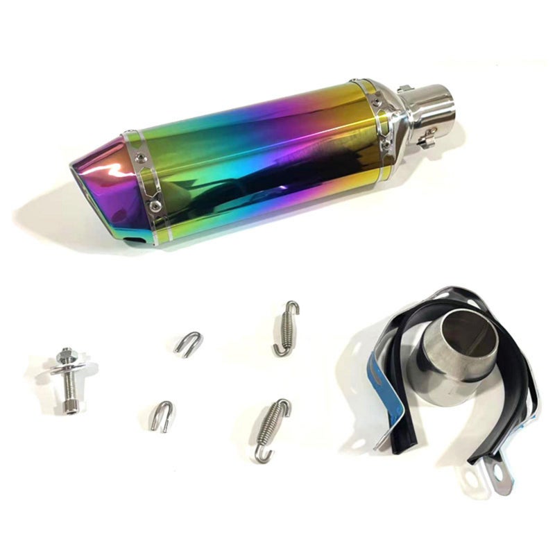 1.5-2in Inlet Motorcycle Exhaust Muffler Pipes Slip on Silencer Carbon Fiber Style Tail Tube High Temperature for Motorcycle ATV Dirt Bike Colourful Slant Tail + Personalised Stickers - Image 1