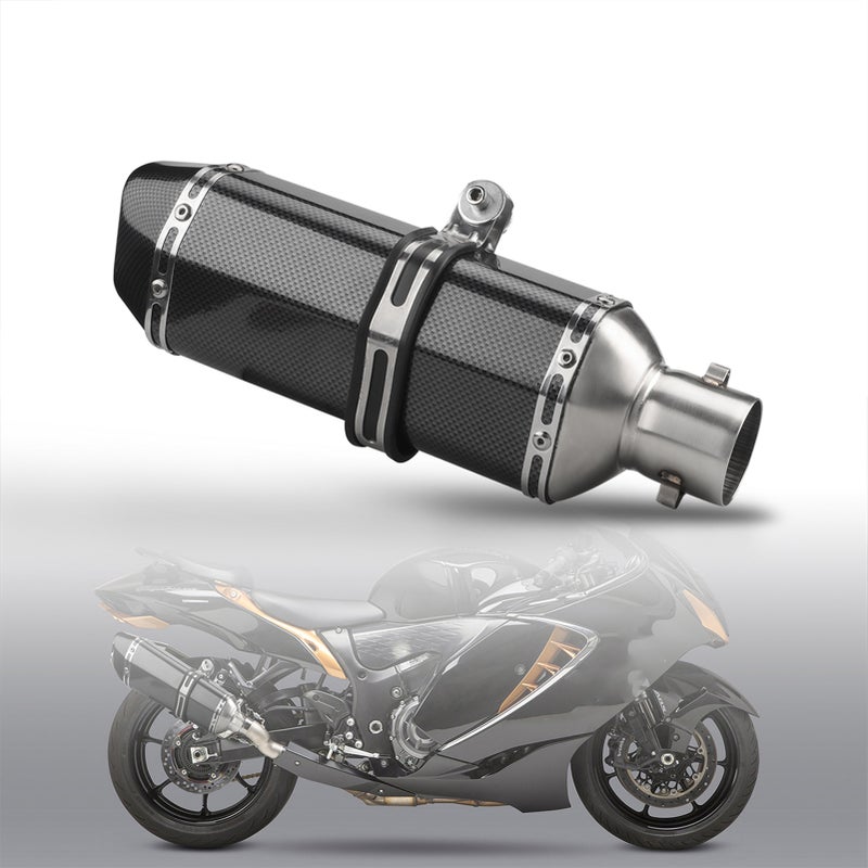 1.5-2in Inlet Motorcycle Exhaust Muffler Pipes Slip on Silencer Carbon Fiber Style Tail Tube High Temperature for Motorcycle ATV Dirt Bike Colourful Slant Tail + Personalised Stickers - Image 4