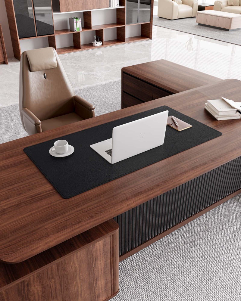 YSAGi Genuine Leather Desk Mat, 35.4"X17" Leather Desk Mat, Office Desk Pad, Thick Desk Pad with Stitched Line, Non-Slip Laptop Writing Pad with Rubber Base(Black, 35.4"X17") - Image 2