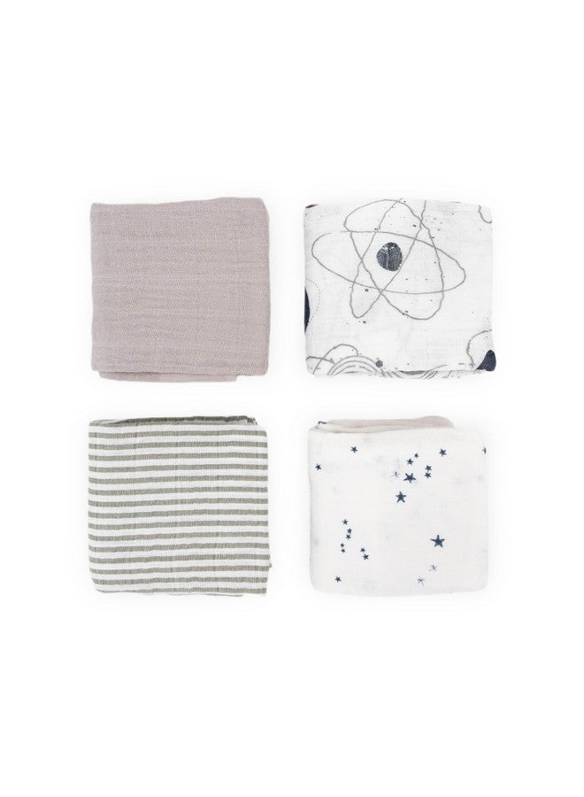 ليتل يونيكورن مربعات موسلين قطنية بطبعة وحيد القرن الصغير، عبوة من ٤ قطع | للرضاعة، والتجشؤ، والتغذية، والمسح، ومنع الانسكابات | بطانية فائقة النعومة وخفيفة الوزن للأولاد والبنات | ٢٧.٥ بوصة × ٢٧.٥ بوصة | طقم بتصميم كوكبي - Image 1