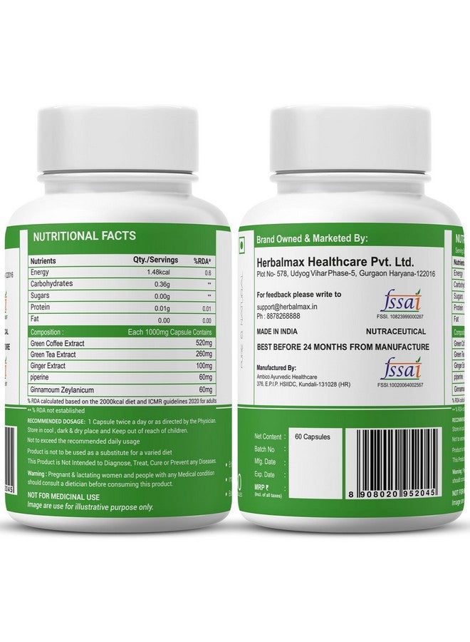 Herbal Max Herbalmax Green Coffee Beans Extract | With Green Tea, Ginger & Piperine | Natural Antioxidants | Supports Metabolism, Digestion, Mood & Physical Performance - 60 Veg Capsules - Image 4