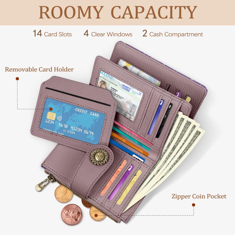 Icycay Goth Gothic Small Wallet Women RFID Blocking Bifold, Credit Card Holder, Zipper Coin Pocket, Witchy Magic, PU Leather, Compact, Travel, 4 ID Window, 14 Card Slots, Cash Purse, Ladies Woman - Image 2