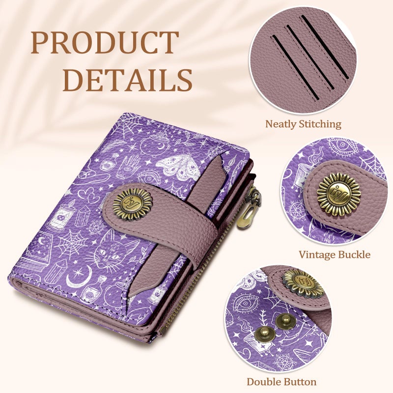 Icycay Goth Gothic Small Wallet Women RFID Blocking Bifold, Credit Card Holder, Zipper Coin Pocket, Witchy Magic, PU Leather, Compact, Travel, 4 ID Window, 14 Card Slots, Cash Purse, Ladies Woman - Image 5