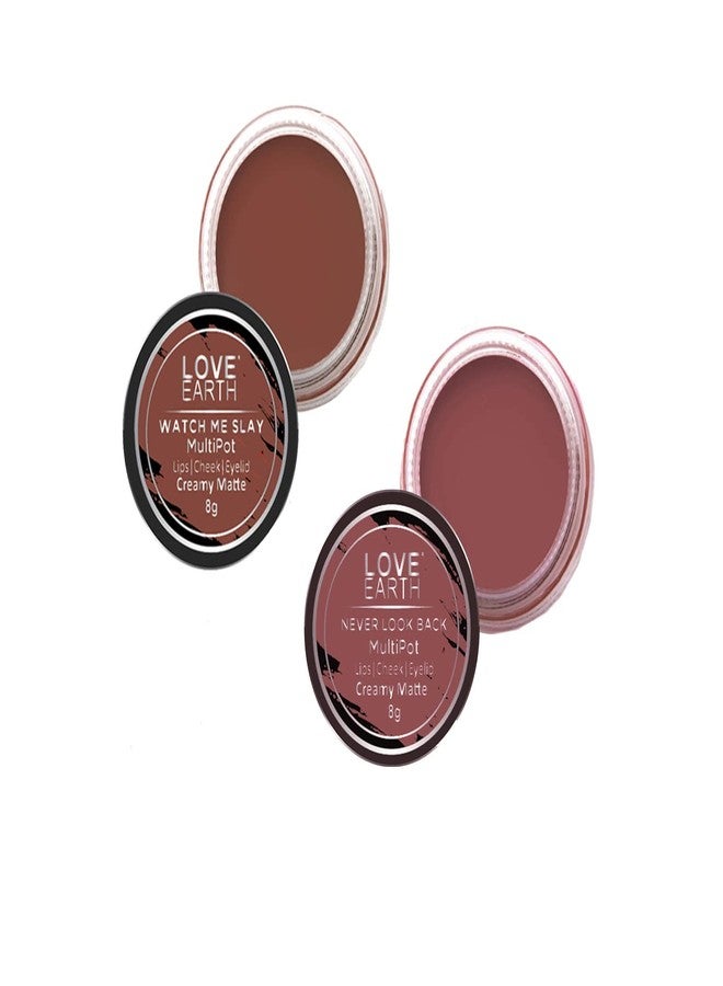 Love Earth Lip Tint & Cheek Tint Multipot Combo (Ruby Pink & Caramel Brown) with Richness of Jojoba Oil and Vitamin E for Lips, Eyelids and Cheeks - Image 1