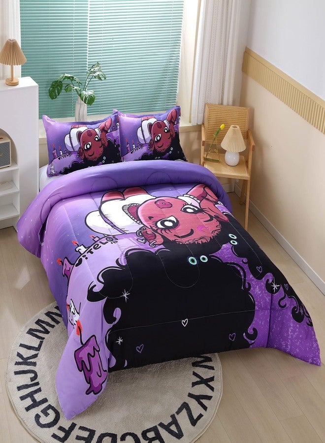 Suncloris African American Black Girl Comforter Set for Kids and Adults, Queen Size Purple Hair Girl Bedding Comforter with 2 Cute Little Afro Girl Patterned Pillowcases - 90"x90" - Image 2
