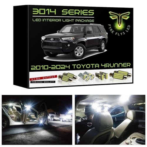 Fyre Flys White LED Interior Lights for 2010-2024 Toyota 4Runner 16 Piece 6000K Super Bright 3014 Series SMD Map Dome Door Vanity Mirror Cargo Puddle License Plate Package Kit and Install Tool - Image 1