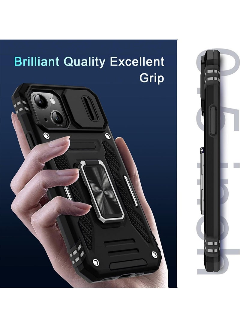 WRISTWISE Case Cover for iPhone 15 with Slide Camera Cover + Screen Protector (2 Packs) Rotated Ring Kickstand Military Grade Shockproof Protective Cover Black - Image 3
