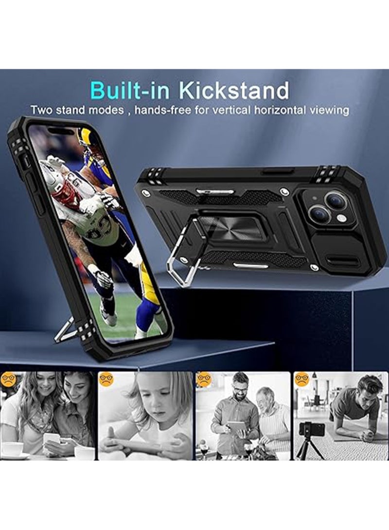 WRISTWISE Case Cover for iPhone 15 with Slide Camera Cover + Screen Protector (2 Packs) Rotated Ring Kickstand Military Grade Shockproof Protective Cover Black - Image 4