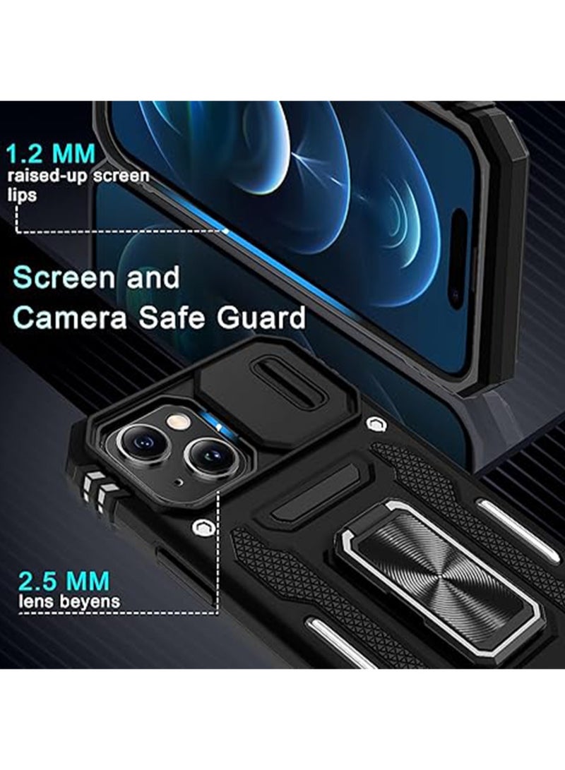 WRISTWISE Case Cover for iPhone 15 with Slide Camera Cover + Screen Protector (2 Packs) Rotated Ring Kickstand Military Grade Shockproof Protective Cover Black - Image 5
