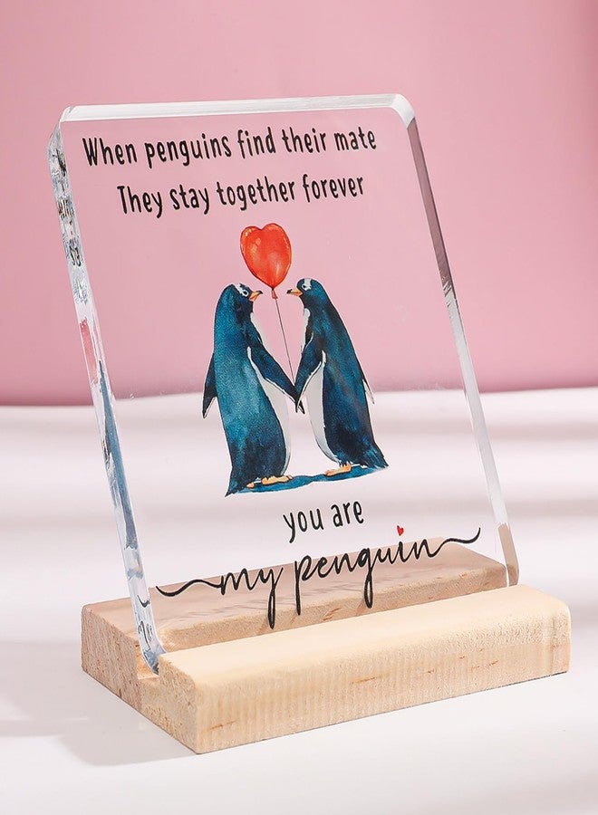 Smilelife Valentines Day Gift for Her Him - Wedding Anniversary Acrylic Plaque Keepsake - Penguin Romantic I Love You Gifts for Couple Wife Husband Girlfriend Boyfriend Fiancee (Penguin) - Image 1