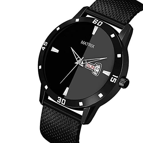 Matrix Men Silicone Day & Date Analogue Wrist Watch with Black Band and Dial - Image 2