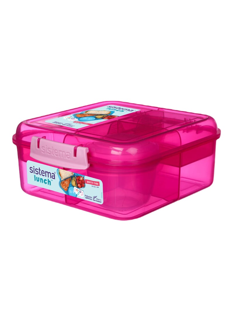 Sistema Bento Cube Lunch Box 1.25L Pink with Multi Compartments, Easy Lock Clip Lid, BPA Free Reusable Food Storage Container for Sandwiches, Snacks & Meal Prep, Made in New Zealand - Image 1