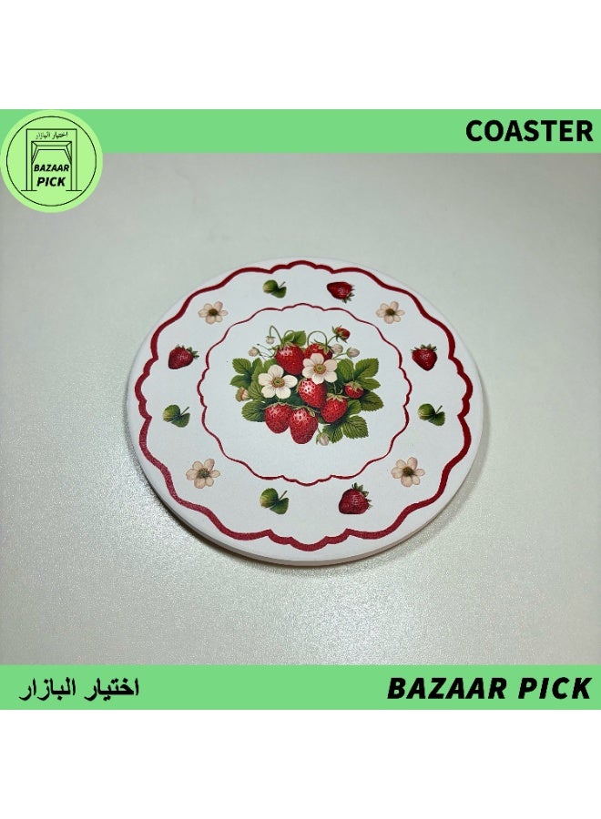 Strawberry Pattern Ceramic Drink Coasters (15cm/5.9inch)- Ultra-Absorbent Stone Coaster with Protective Cork Backing, Heat Resistant Vintage Pastoral Style Table Protection Mats - Image 2