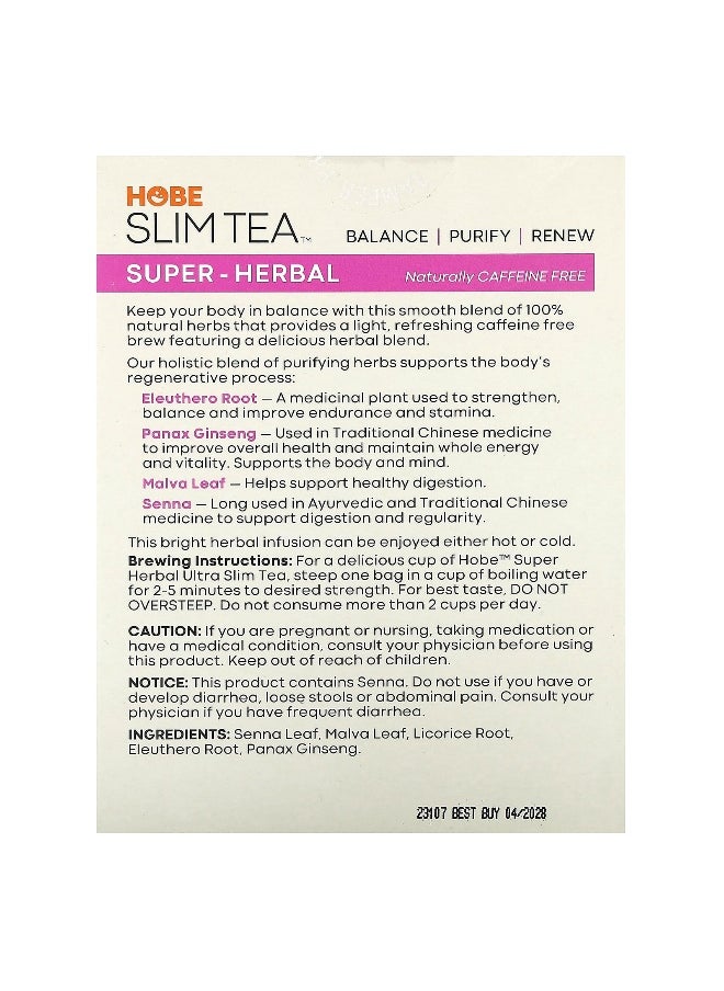 Hobe Labs - Hobe Labs, Ultra Slim Tea, Super Herbal, Caffeine Free, 24 Herbal Tea Bags, 1.69 oz (48 g) Each - Image 1