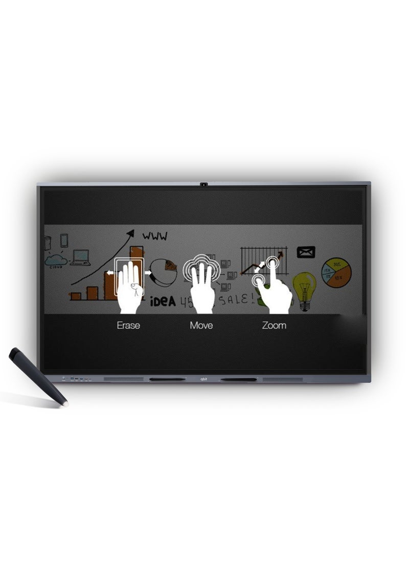 qbit - 55 Inches Interactive Whiteboard IR-Touch 3840 * 2160P (4KUHD) W10 Corei5 8Gb, 256Gb 13MP Cam 6 Mic, 2 Speakers Intelligence Writing Whiteboard, HDMI/USB Port,LAN, Wifi - Image 1