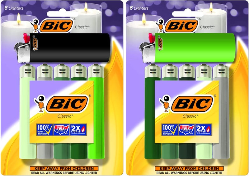 Bic Classic Maxi Pocket Lighter, Shades of Green, 12-Pack (Packaging and Colors May Vary) - Image 1