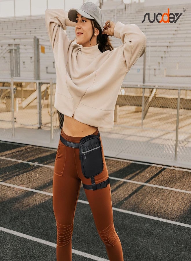 SUOSDEY Thigh Harness Waist Leg Bag for Women, Fanny Pack Leather Hip Bag,black - Image 2