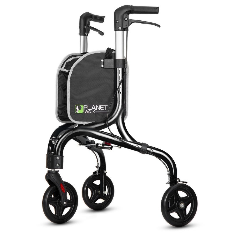PLANET WALK Planetwalk Premium 3 Wheel Rollator Walker for Seniors - Ultra Lightweight Foldable Walker for Elderly, Aluminum Three Wheel Mobility Aid, Black - Image 1