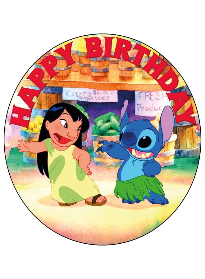 NATURAL BEHAVIOUR 7.5 Inch Lilo Kids Fun Cake Topper – Round Edible Birthday Cake Decorations, Happy Birthday Cake - Image 1