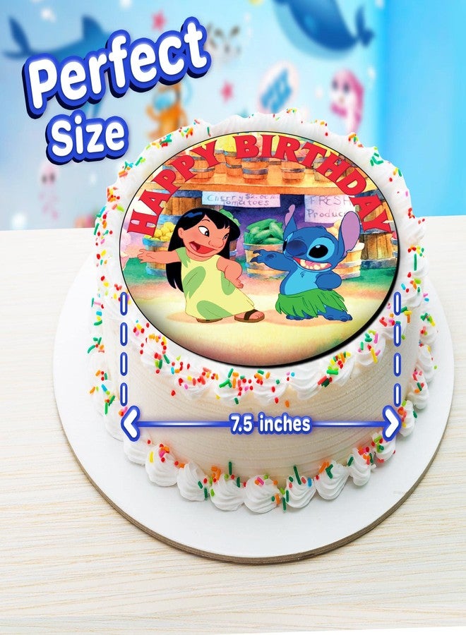 NATURAL BEHAVIOUR 7.5 Inch Lilo Kids Fun Cake Topper – Round Edible Birthday Cake Decorations, Happy Birthday Cake - Image 3
