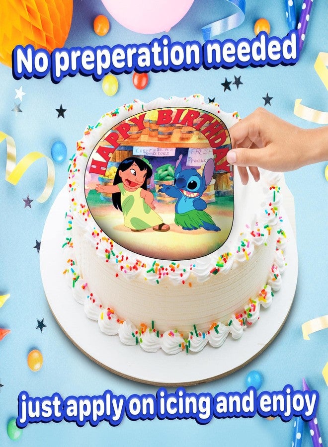 NATURAL BEHAVIOUR 7.5 Inch Lilo Kids Fun Cake Topper – Round Edible Birthday Cake Decorations, Happy Birthday Cake - Image 4